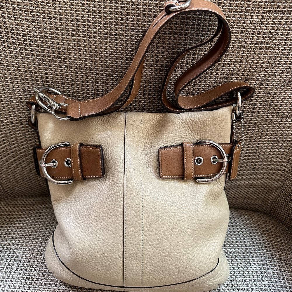 Authentic Coach Beige & Brown Pebbled Leather Bag
